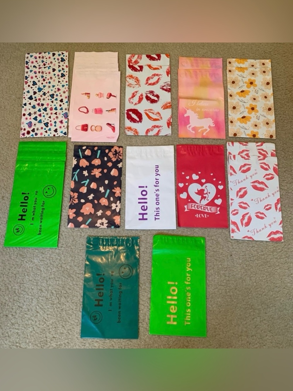 23 Polymailers 6X9 Size Unicorns Hearts Flowers Etc